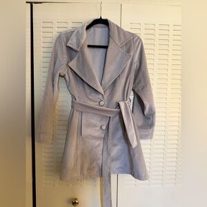 Vintage Beige Faux Suede Belted Trench Coat | Soft Suede Feel Jacket